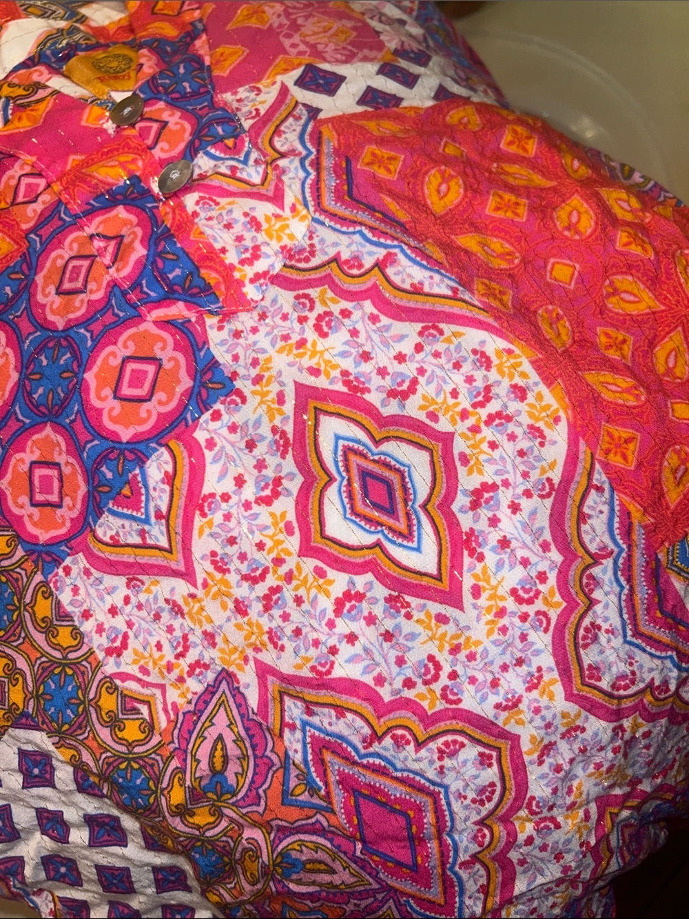Ruby Rd Women's Geometric Print Blouse in hot pink & Multicolor - Picture 3 of 3